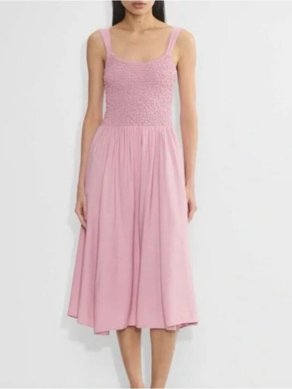 Aritzia Blush Pink Smocked Midi Dress
